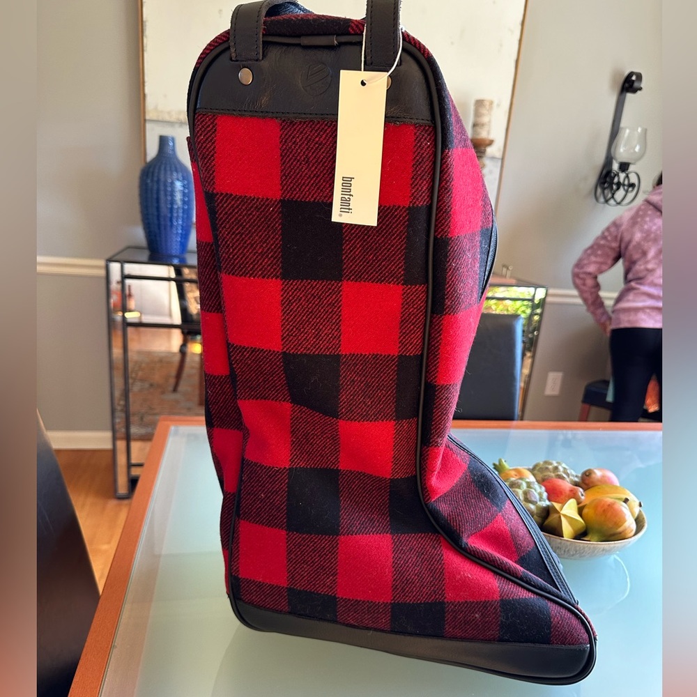 Bonfanti Borse Buffalo Plaid Wool Boot Bag leather and wool
